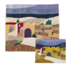 Yair Emanuel Silk Matzah Cover Set with Jerusalem Depictions