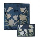 Yair Emanuel Silk Matzah Cover Set with Lilies on Blue Background
