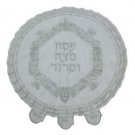 Round satin matzah cover with silver embroidered scene