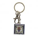 5 cm nickel key ring with picture framed Hamsa in red and blue