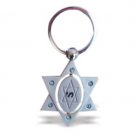 5 cm Star of David key ring in silver with light blue rhinestones