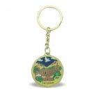 5 cm golden key ring with a white dove flying over a scene of Jerusalem