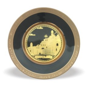 15 cm. Black and Gold Oval Ceramic City of David Plate in Russian
