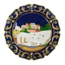 10 Centimeter Blue Metal Plate with Jerusalem and Floral Pattern