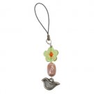 Acrylic Cellphone Pendant with Dove and Green Flower