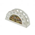 14cm White Ceramic Napkin Holder with Old City and Jerusalem in Russian