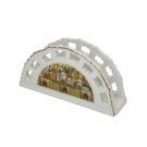 13.5cm White Ceramic Napkin Holder with Jerusalem and Gold Stripe