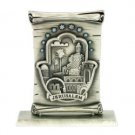 10 Centimeter Pewter Scroll with Hamsa and Jerusalem in English