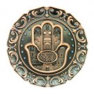 10 Centimeter Copper Plate on a Stand with a Hamsa and ""Chai""