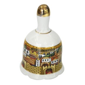 9 Centimeter White Ceramic Bell with Jerusalem and Russian Text