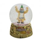 9 cm. Copper colored Glass Jerusalem Snow Globe with Dancing Hassid Balancing a Bottle
