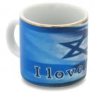 6cm Blue and White Ceramic Mug with “I Love Israel” and Gold Stripe