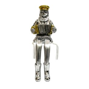 Polyresin Silver Sitting Hassidic Accordion Player Figurine with Cloth Legs