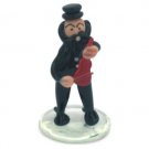 9 cm. Black Glass Hassidic Figurine Playing the Cello