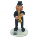 9 cm. Black Glass Hassidic Figurine Playing the Saxophone