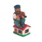 7 cm. Multicolor Polyresin Fiddler on the Roof Figurine with Cottage Stand