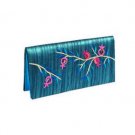 Yair Emanuel Pomegranate Embroidered Silk Evening Bag in Turquoise