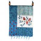 Yair Emanuel Blue Embroidered Applique Bag with Pomegranate Motif