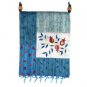 Yair Emanuel Blue Embroidered Applique Bag with Pomegranate Motif