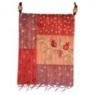 Yair Emanuel Red Embroidered Applique Bag with Pomegranate Design