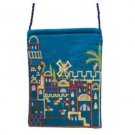 Yair Emanuel Turquoise Embroidered Handbag with Jerusalem Design