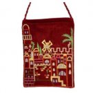 Yair Emanuel Embroidered Bag with Jerusalem Design in Maroon
