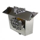 Sterling Silver Tzedakah Box with Hexagonal House and Floral Pattern