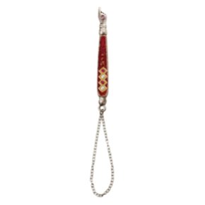 Torah Pointer with Red and White Beads and Red Floral Pattern in Metal