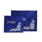 Blue Velvet Tallit and Tefillin Set with Names and Leaves
