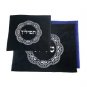 28x35cm Tallit and Tefillin Bag Set in Dark Blue Velvet with Geometric Pattern