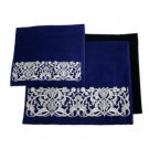 28x35cm Dark Blue Tallit Bag with Silver Embroidered Floral Pattern