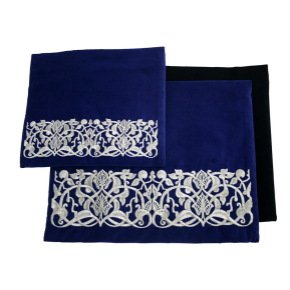 28x35cm Dark Blue Tallit Bag with Silver Embroidered Floral Pattern