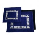Dark Blue 25x38cm Velvet Tallit Bag Set with Embroidered Silver Jerusalem Sites
