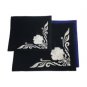 Midnight Blue 43x35cm Tallit Bag Set with Embroidered Silver Floral Pattern