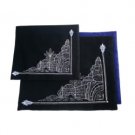 Light Blue Velvet 28x35cm Tallit Bag Set with Wheat Sheaves and Jerusalem