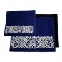 28x35cm Dark Blue Tallit Bag Set with Floral Pattern
