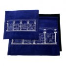 28x35cm Dark Blue Tallit and Tefillin Bag Set with Columns and Jerusalem