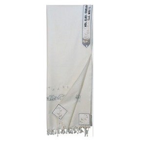 White Wool Tallit with Black and Silver Jerusalem