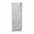 White Wool Tallit with Gold and Black Stars of David