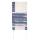 Yair Emanuel Hand Painted Tallit with Twelve Tribes in White and Blue Silk