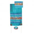Yair Emanuel Hand Painted Jerusalem Tallit in Turquoise Silk