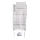 Yair Emanuel Tallit Set of White and Silver Lines