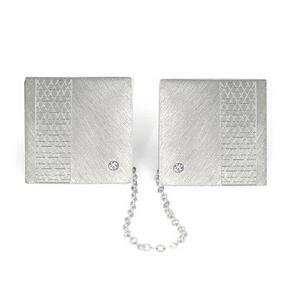 925 Sterling Silver Tallit Clips with Engraved Magen David Pattern and Diamond