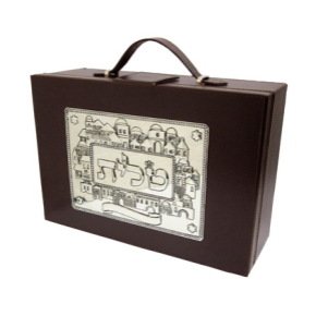 23x33cm Dark Brown Leather Briefcase Tallit Bag with Silver Jerusalem Plaque