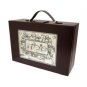 23x33cm Dark Brown Leather Briefcase Tallit Bag with Silver Jerusalem Plaque