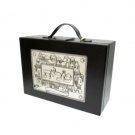 23x33 Centimeter Black Leather “Briefcase” Tallit Bag with Silver Jerusalem