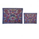 Yair Emanuel Embroidered Tallit and Tefillin Bag Set with Flowers in Blue