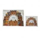 Yair Emanuel Embroidered Tallit and Tefillin Bag Set with Jerusalem in White