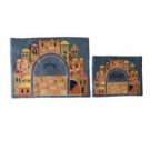 Yair Emanuel Embroidered Tallit and Tefillin Bag Set with Jerusalem in Blue