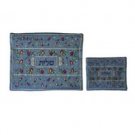 Yair Emanuel Embroidered Tallit and Tefillin Bag Set with Pomegranates in Blue
